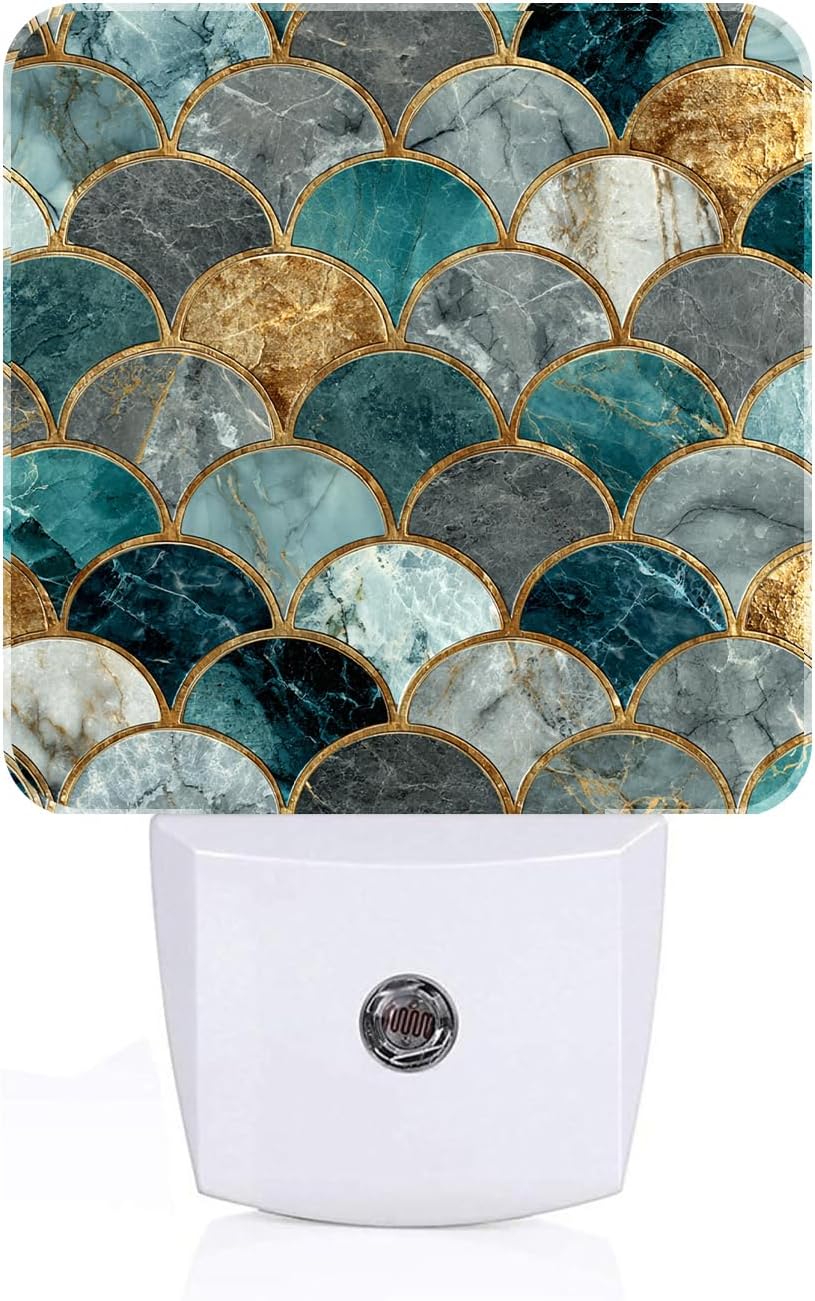 Marble Night Light, Mermaid Fish Scales Plug Into Wall Decor for Stairway, Hallway, Kitchen, Dusk to Dawn Sensor Nightlights for…