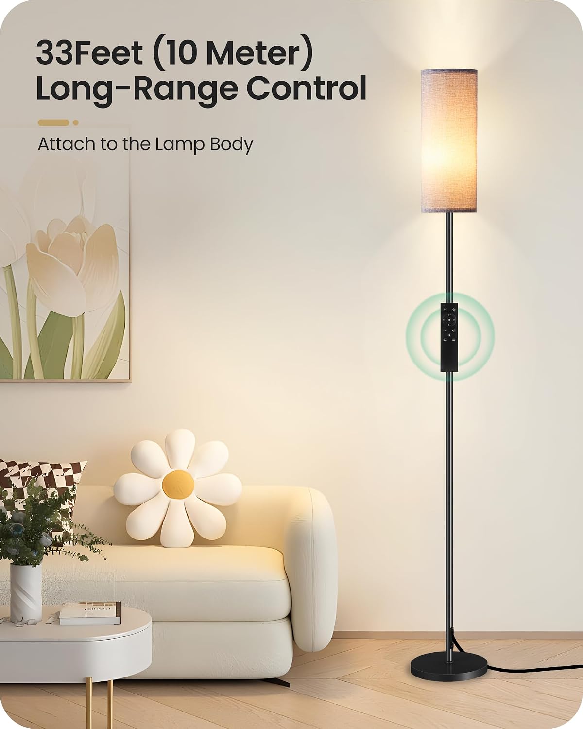 Dimmable Gray Floor Lamp for Living Room with Remote and Foot Switch, Corner Floor Lamp for Bedroom, Modern Standing Tall Lamp, 10W 900LM…