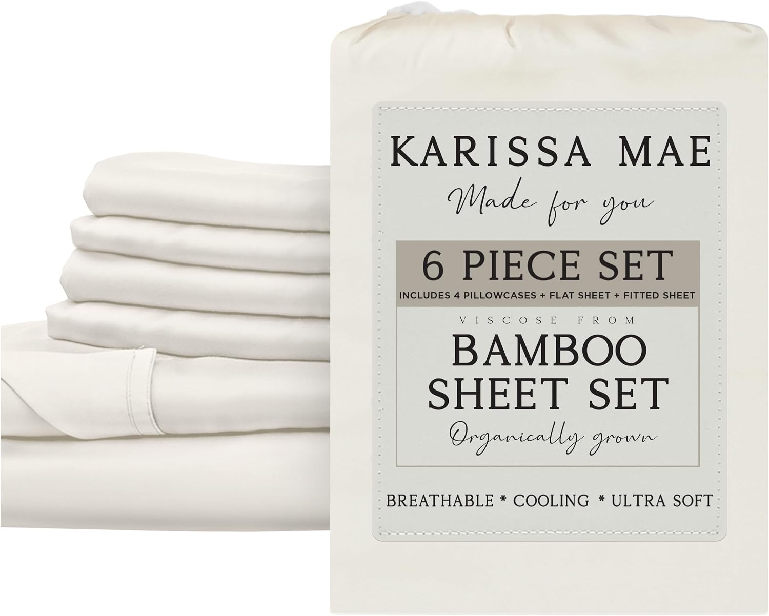 KARISSA MAE 6 Piece Pure Viscose from Bamboo King Size Sheet Set | 100% FSC Certified | Luxuriously Soft | Cooling | 18" Deep Pocket…