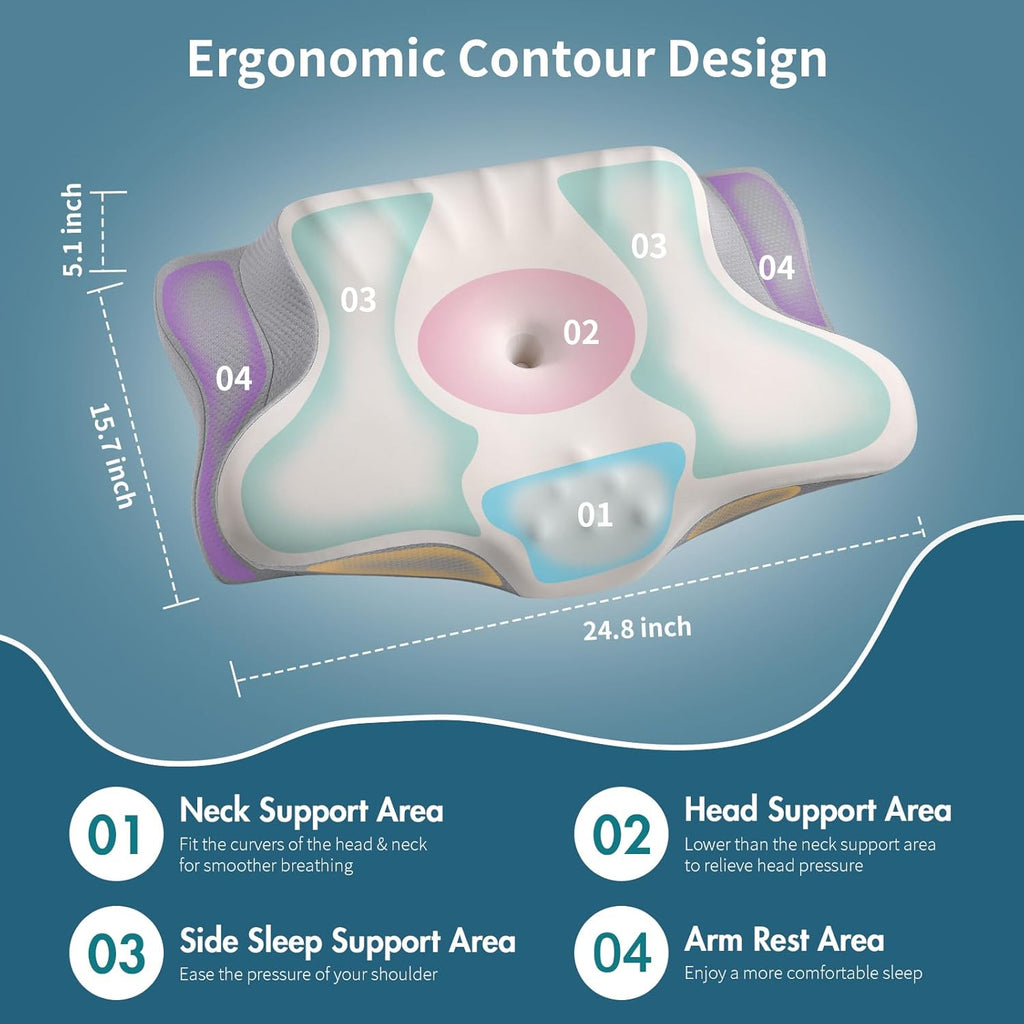 Ylekto Cervical Neck Pillow for, Ergonomic Pillow Side Sleeper Pillow for Sleeping, Contour Memory Foam Pillows with Cooling Pillowcase Or…