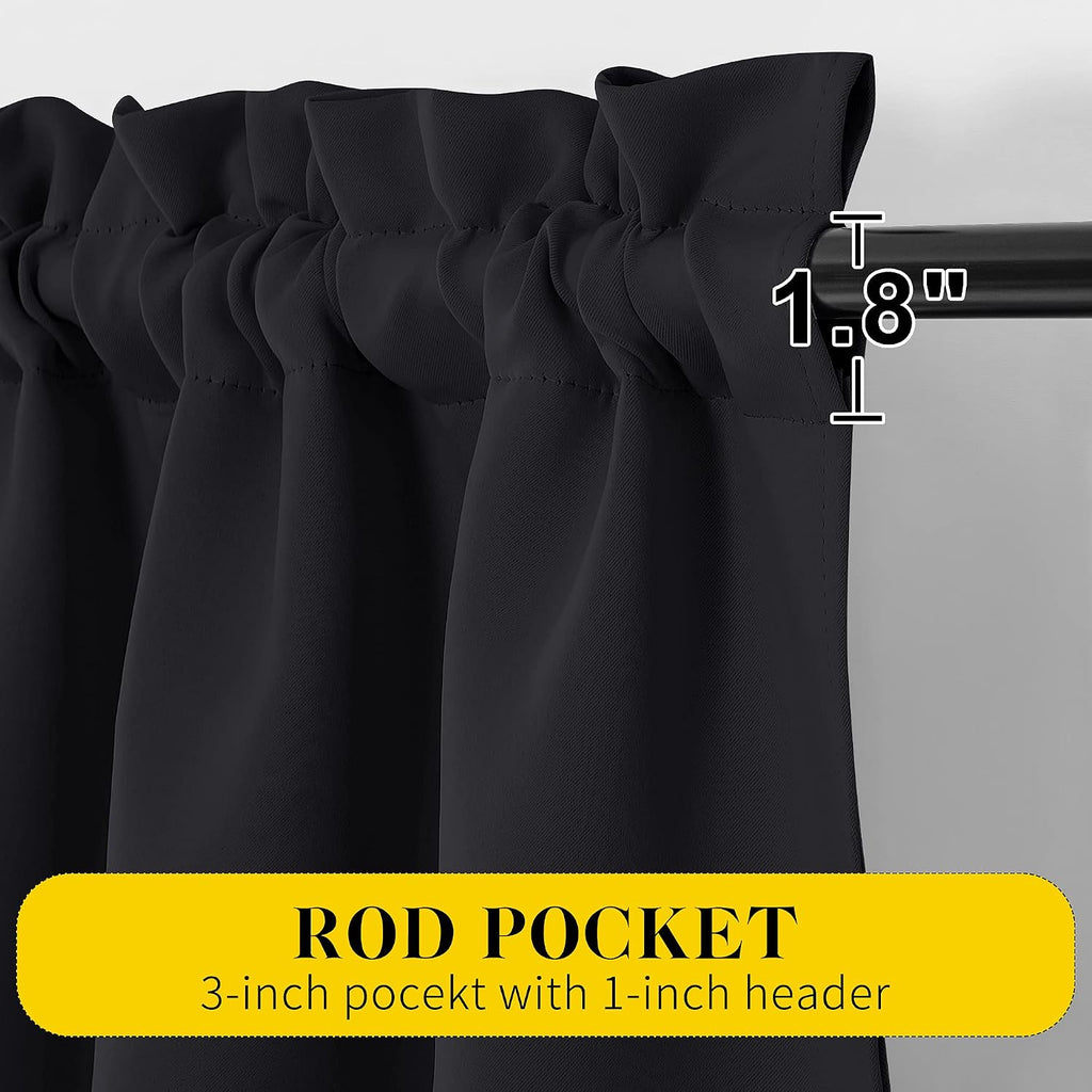 Nicetown Black Blackout Curtains with Attached Valance, Solid Room Darkening Window Treatment Drapes/Draperies for Bedroom (2 PCs, 52 inche…