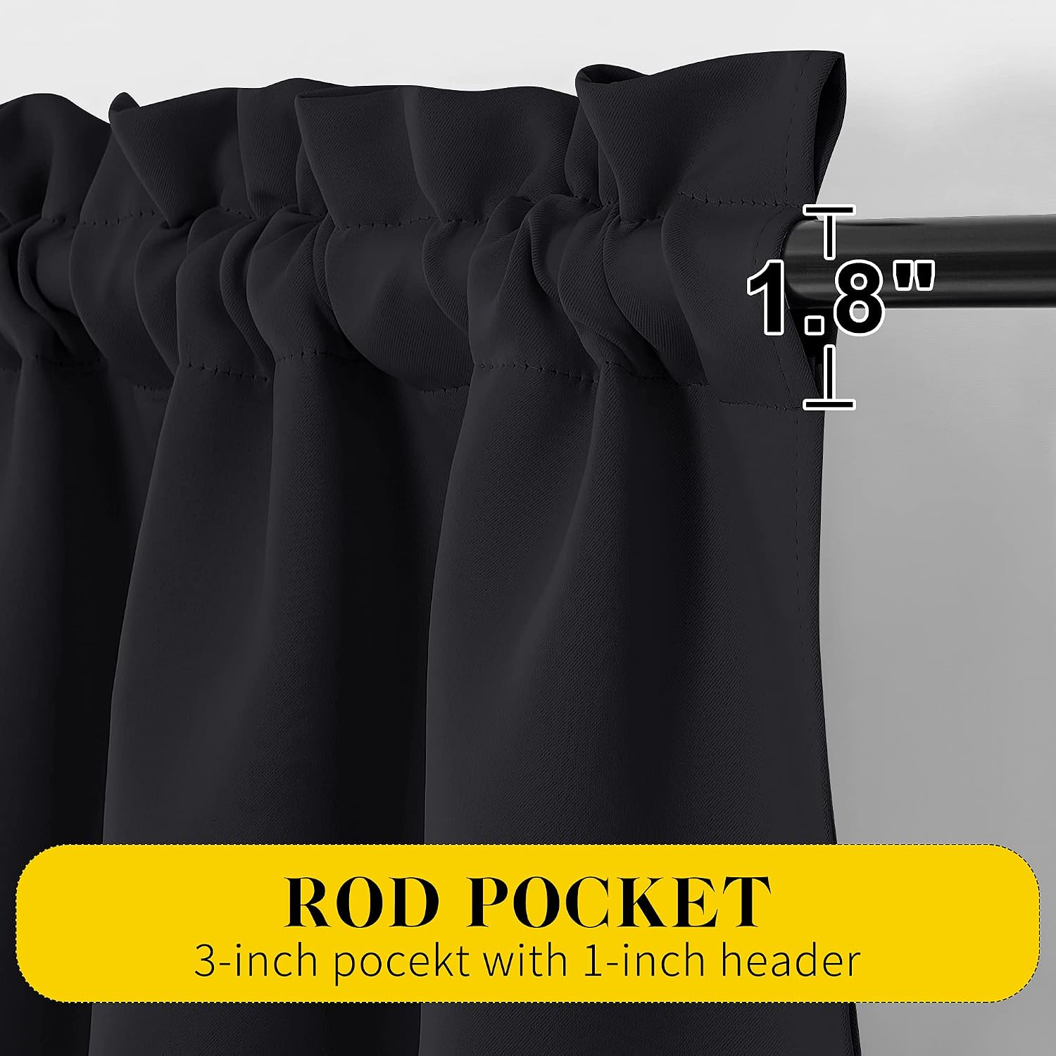 Nicetown Black Blackout Curtains with Attached Valance, Solid Room Darkening Window Treatment Drapes/Draperies for Bedroom (2 PCs, 52 inche…