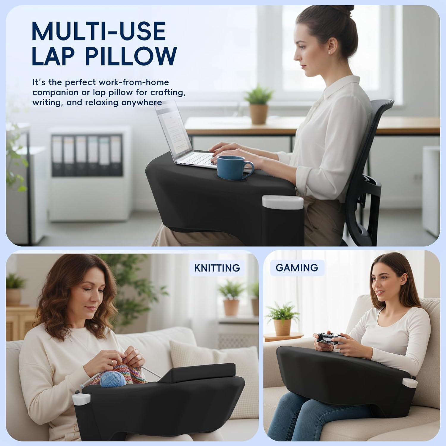 Reading Pillow for Gaming, Large Arm Rest Pillow for Adult, Memory Foam Desk Pillow with Cup & Phone Holder for Reading, Working…