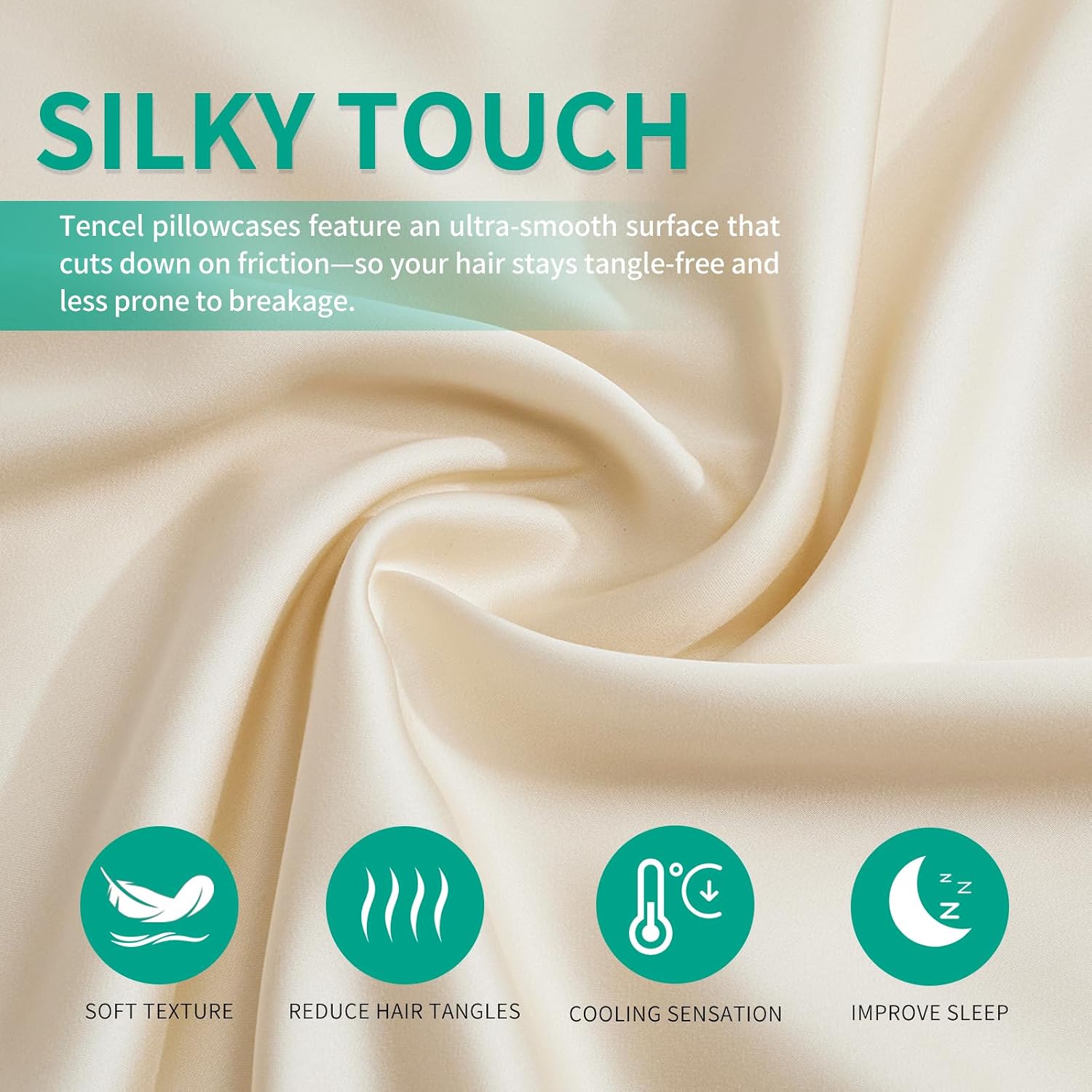 Stnomyhome Eucalyptus Tencel Cooling Pillowcase 2 Pack King Cream | Moisture Wicking for Night Sweats | 3X Faster Drying | Oeko-TEX Certifi…