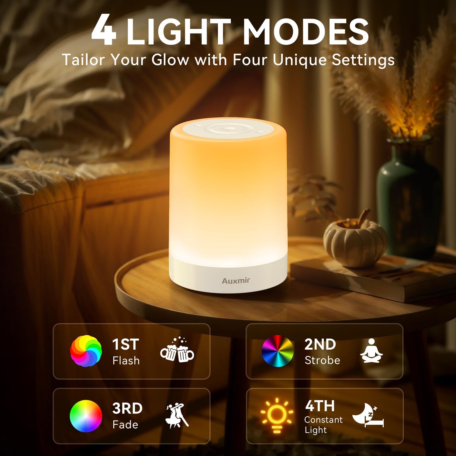 Auxmir Nursery Night Light for Baby, Rechargeable Touch Lamp for Breastfeeding & Diaper Changes, 256 RGB Colors 5 Brightness Levels, 1/2/3H…