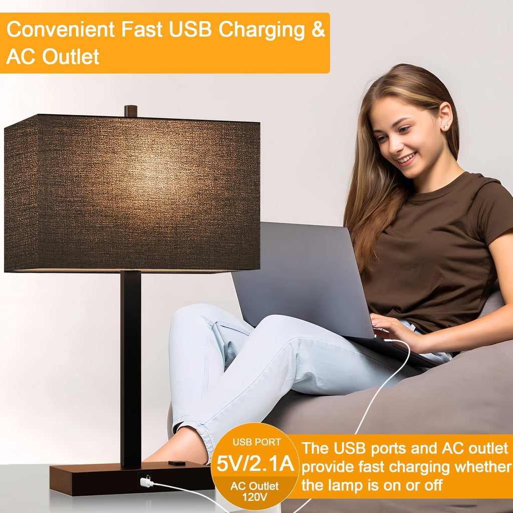 21" Touch Bedside lamps with 2 USB & AC Outlets, 3-Way Dimmable Bedside Table Lamps Set of 2 for Bedroom Living Room Office Reading…
