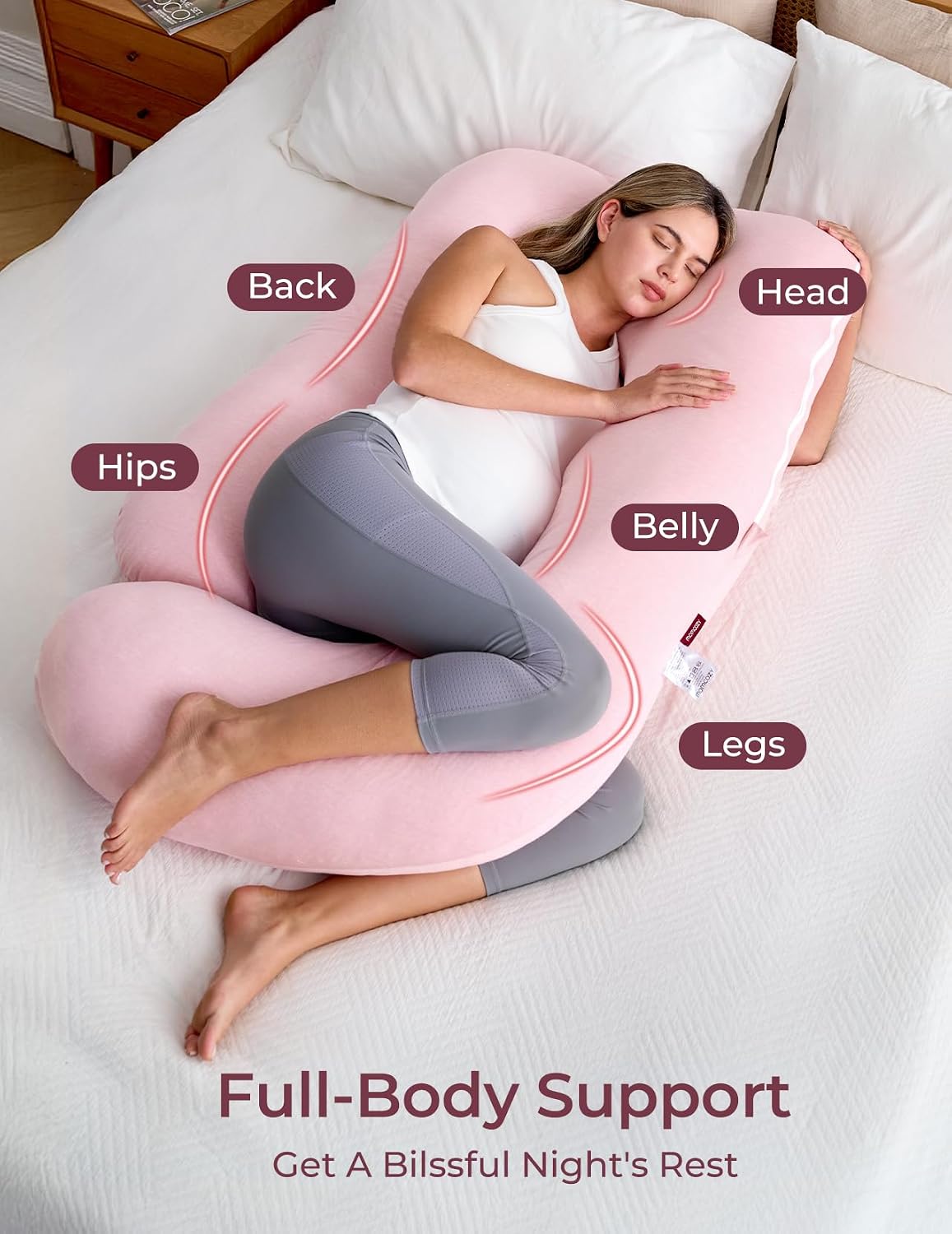 Momcozy Pregnancy Pillows for Sleeping, U Shaped Full Body Maternity Pillow for Side Sleeping - Support for Back, Legs, Belly, HIPS, 57 Inc…