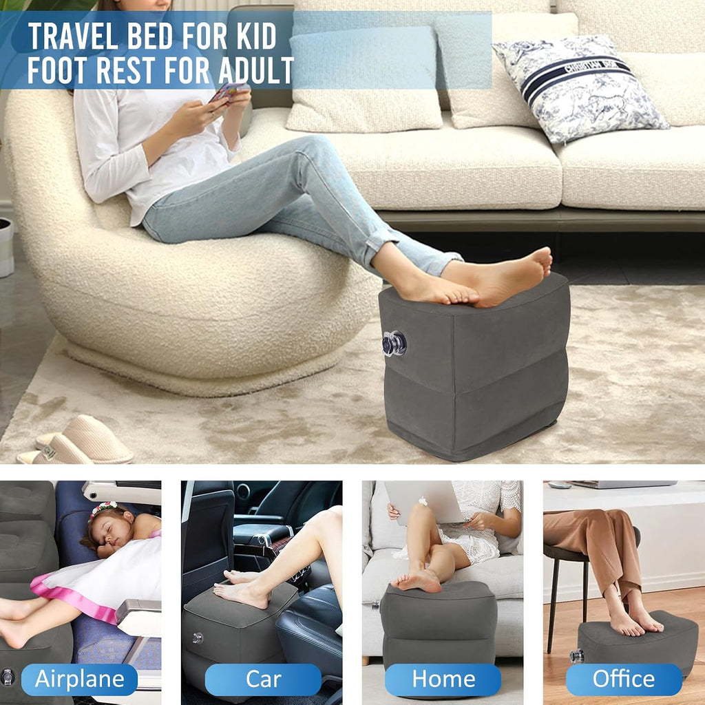 Fabuday Inflatable Airplane Foot Rest Pillow - Travel Foot Rest for Long Flights, Car Seat Foot Rest for Kids Airplane Seat Extender Bed fo…