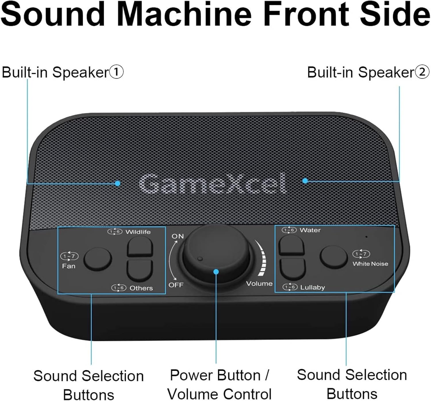 GameXcel White Noise Sound Machine for Sleeping – 38 Non-Looping Sounds Dual Speaker USB Powered Timer Memory – Portable Sleep relaxation…