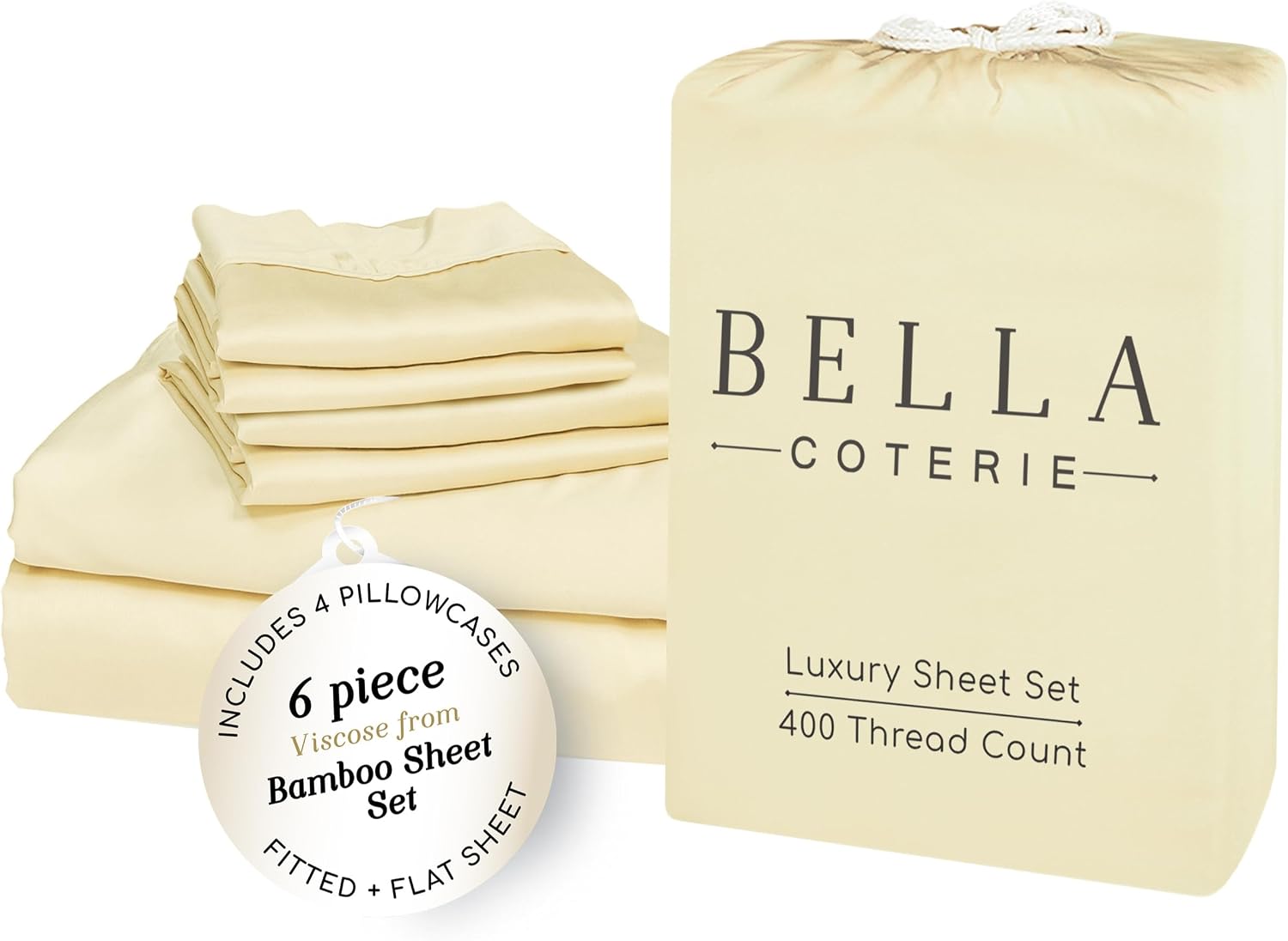 Bella Coterie 6 Piece Luxury Bamboo Viscose King Size Sheet Set | 100% Organically Grown | Cooling for Hot Sleepers | 18" Deep Pocket |…