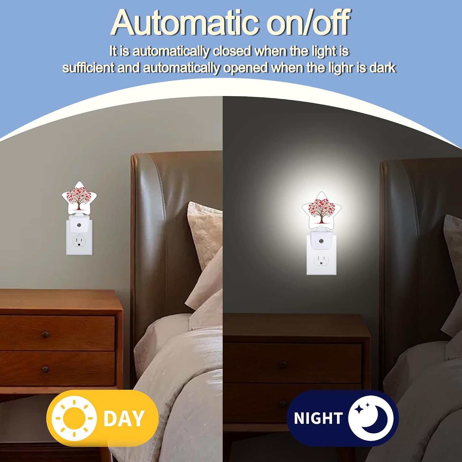 Snowmolle Tree of Love Night Light, Red Love Heart Plug-in Star Night Lights with Dusk-to-Dawn Sensor for Bedroom, Bathroom, Living Room Sleep…