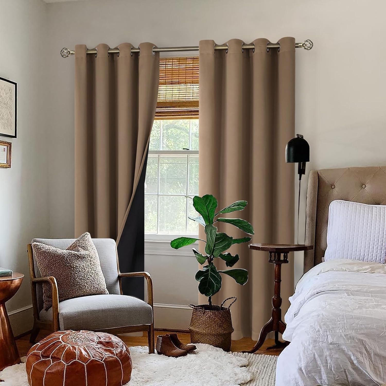 BGment Thermal Insulated 100% Blackout Curtains for Bedroom with Black Liner, Double Layer Full Room Darkening Noise Reducing Grommet Curta…