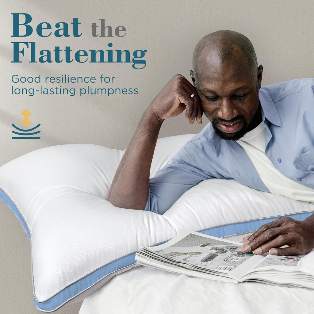 viewstar Bed Pillows King Sizes Set of 2, Hotel Quality Cooling Down Alternative Gusseted Pillows for Side, Back, or Stomach Sleepers, Blue