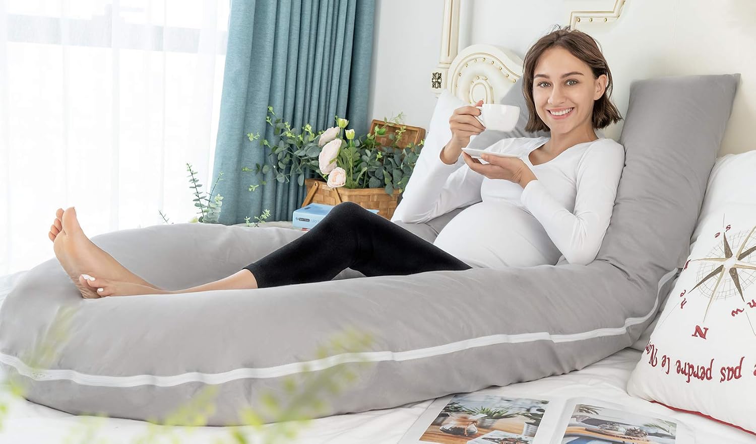 Meiz Pregnancy Pillows for Sleeping, Full Body Pregnancy Pillow with 300TC Comfy Pillowcase & Microfiber Inner Cover- for Back Support - 65…
