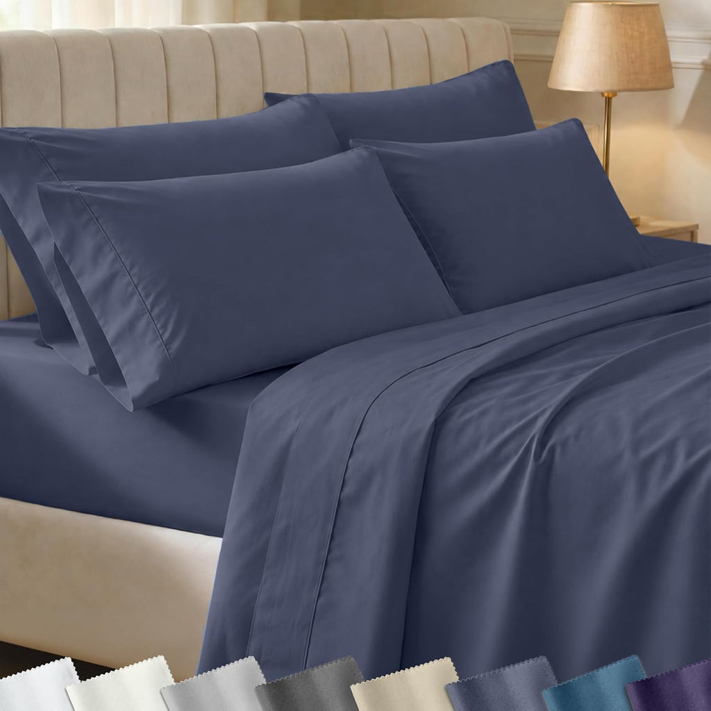 CaliforniaDesignDen California Design Den 6-Pc Queen Size Sheet Set with 4 Pillowcases - 400 Thread Count 100% Cotton Sheets, Sateen Weave,…