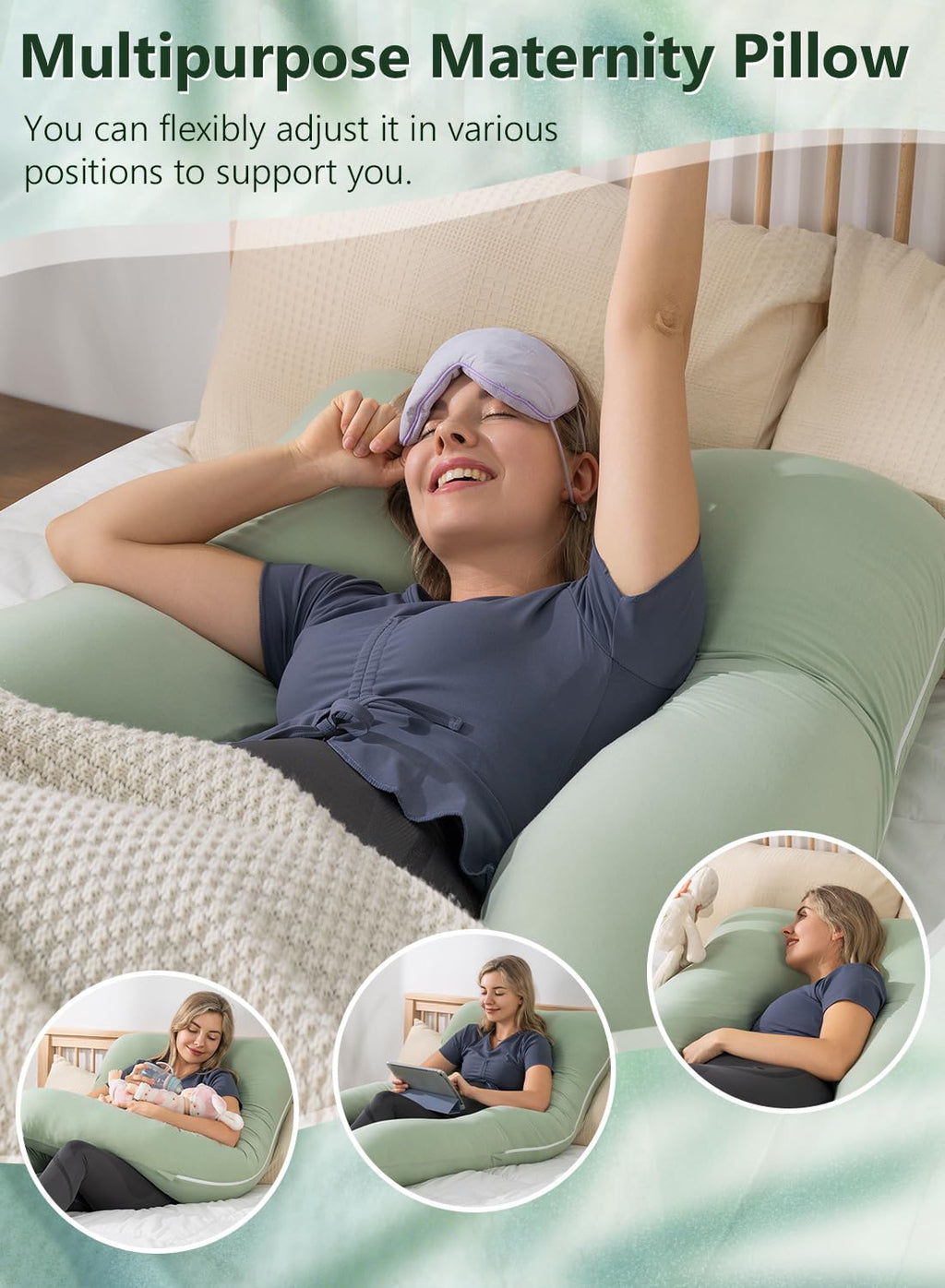 Meiz Pregnancy Pillows for Sleeping, Cooling Pregnancy Pillows, 60Inch Maternity Pillows, U Shaped Full Body Pillows for Adults with Rayon…
