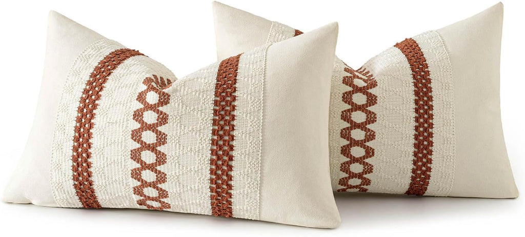 MIULEE Set of 2 Rust Decorative Lumbar Pillow Covers 12x20 Inch Farmhouse Rustic Boho Couch Throw Pillows Modern Cotton Cushion Covers…