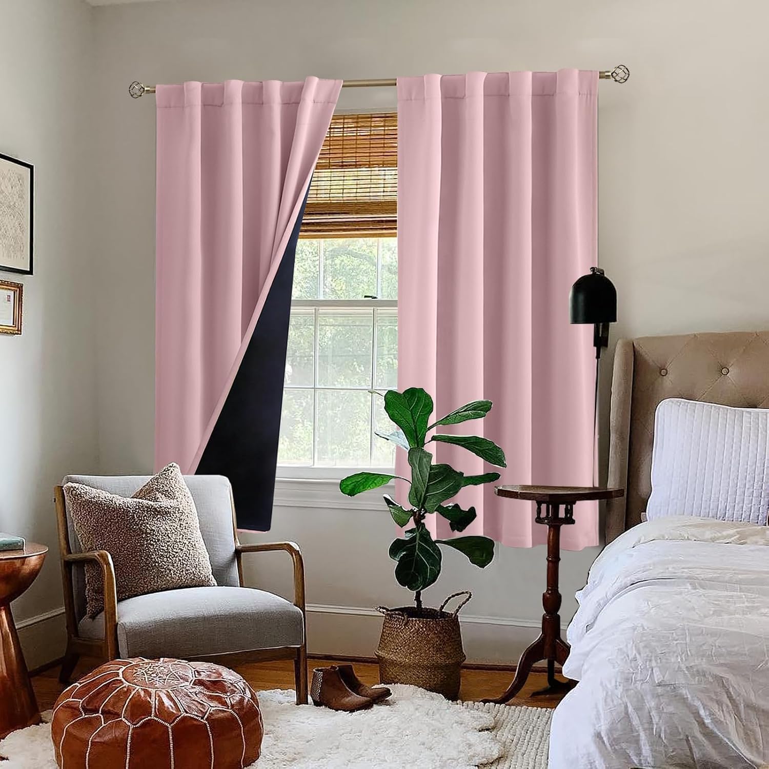 BGment Pink 100% Blackout Curtains 63 Inches Long with Thermal Insulated Liner, Rod Pocket and Back Tab Double Layer Full Room Darkening…