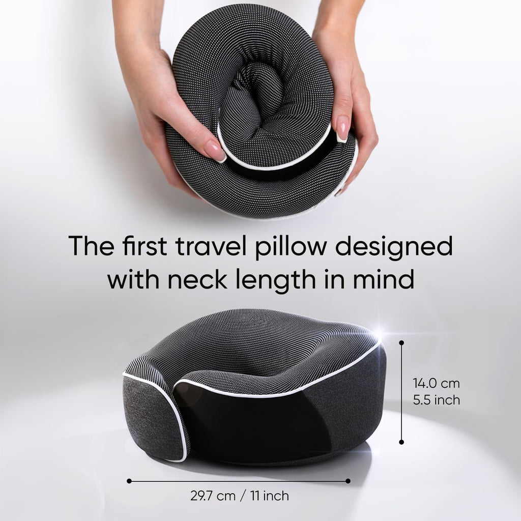 Proglobe Travel Neck Pillow 100% Memory Foam – Airplane & Car Travel Essentials Kit with 3D Eye Mask, Earplugs & Mesh Bag – Sleeping…
