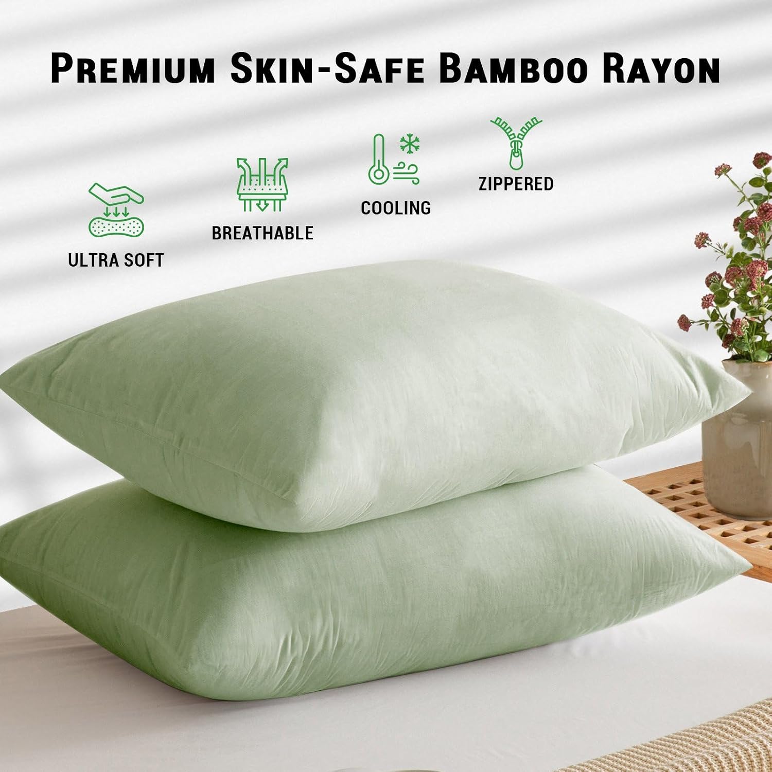 Gogreen Bamboo Rayon Waterproof Pillow Protector, Breathable Pillow Cover, Cooling Pillow Case Protector with Zipper, Super Soft Pillow Cas…
