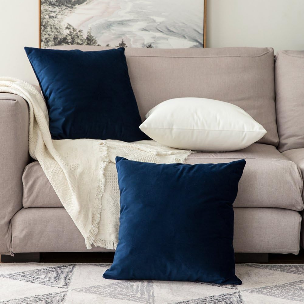 Miulee Velvet Throw Pillow Covers 18x18 Inch, Pack of 2 - Dark Blue, Super Soft Decorative Square Cushion Cases Modern Luxury Home Decor fo…