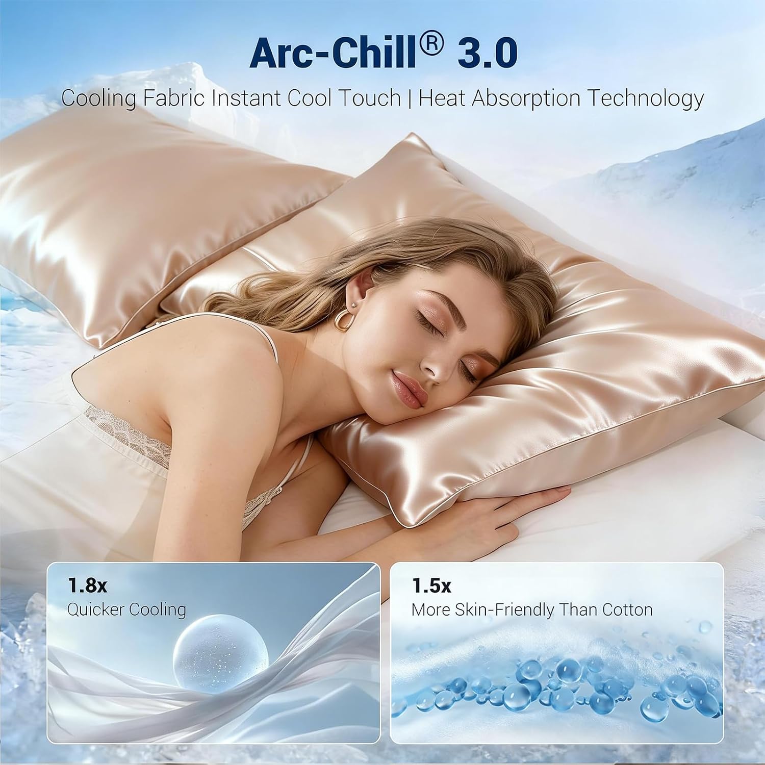 Luxear Cooling Pillow Cases for Hot Sleepers, Double-Sided Upgraded Arc-Chill Q-Max > 0.5 Cooling Satin Pillowcase, Silky Soft, Hair & Skin…