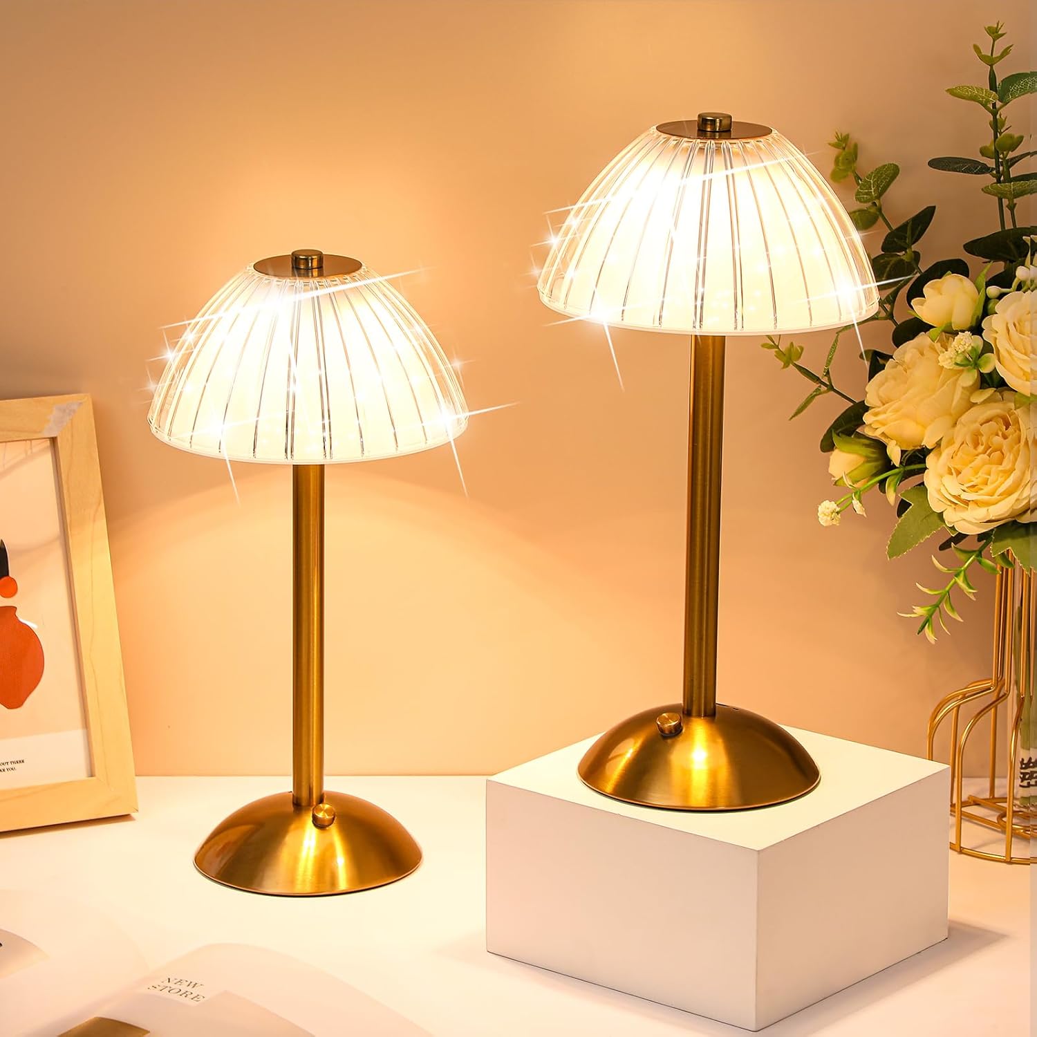 Liliful 8 Pcs Cordless Table Lamp Rechargeable Touch LED Small Gold Portable Battery Operated USB-c Desk Lamp 3 Color Dimmable for…