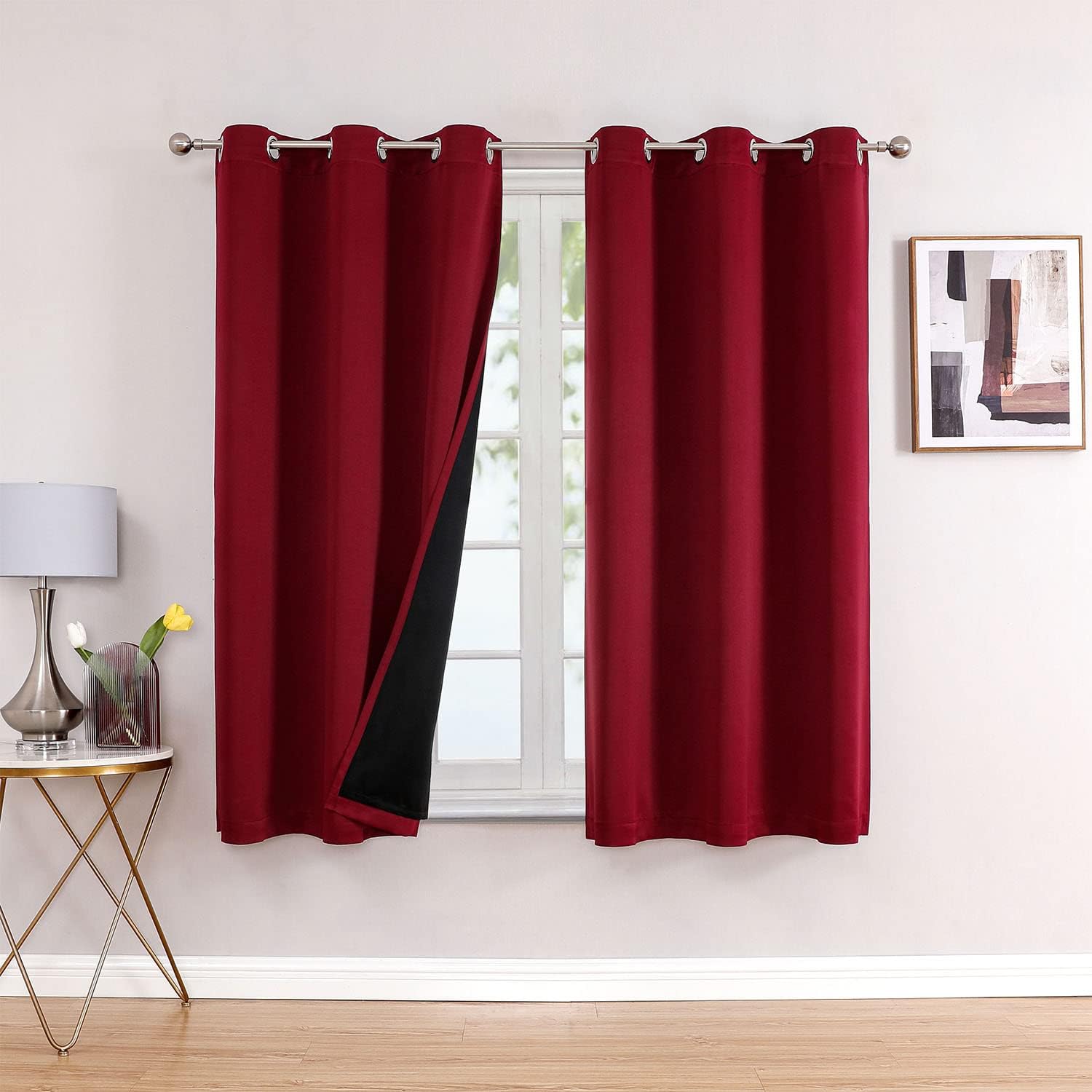 ChrisDowa 100% Blackout Curtains for Bedroom with Black Liner, 2 Thick Layers Total Blackout Thermal Insulated Grommet Small Window Curtain…