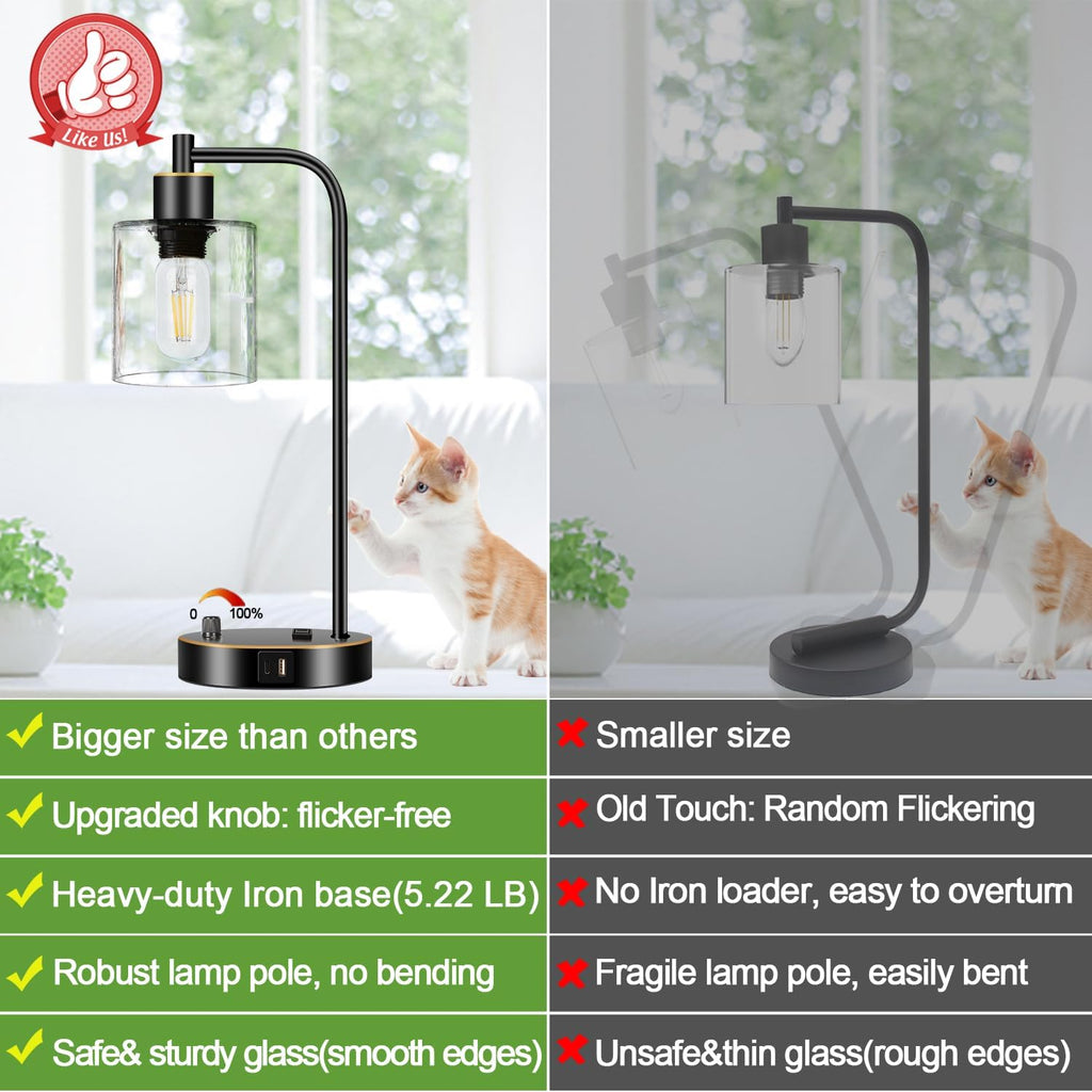 Set of 2 Black and Gold Industrial Table Lamps with USB Port, Fully Stepless Dimmable Bedside Lamps for bedrooms, Nightstand Desk Lamps…