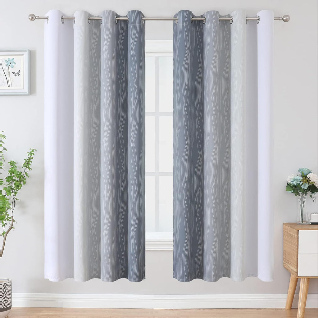 Estelartextiler Estelar Textiler Full Room Darkening Greyish White and Grey Blackout Curtains 72 Inch Length 2 Panels Set, Ombre Thermal In…