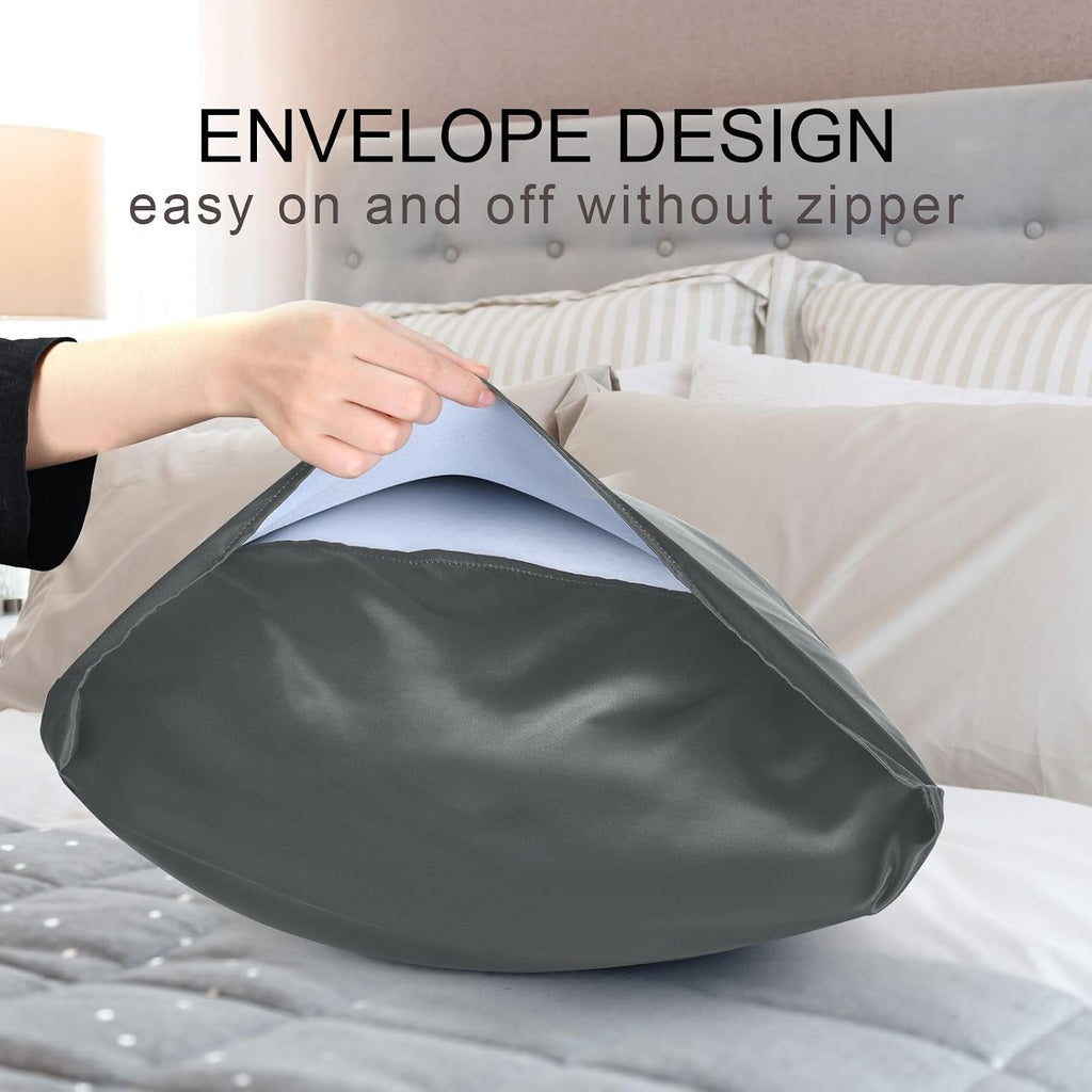 Gray Color Pillow Covers Silk Pillowcase for Hair and Skin with Envelope Closure Satin Pillowcase King Size Pillow Case for Bedroom Women…