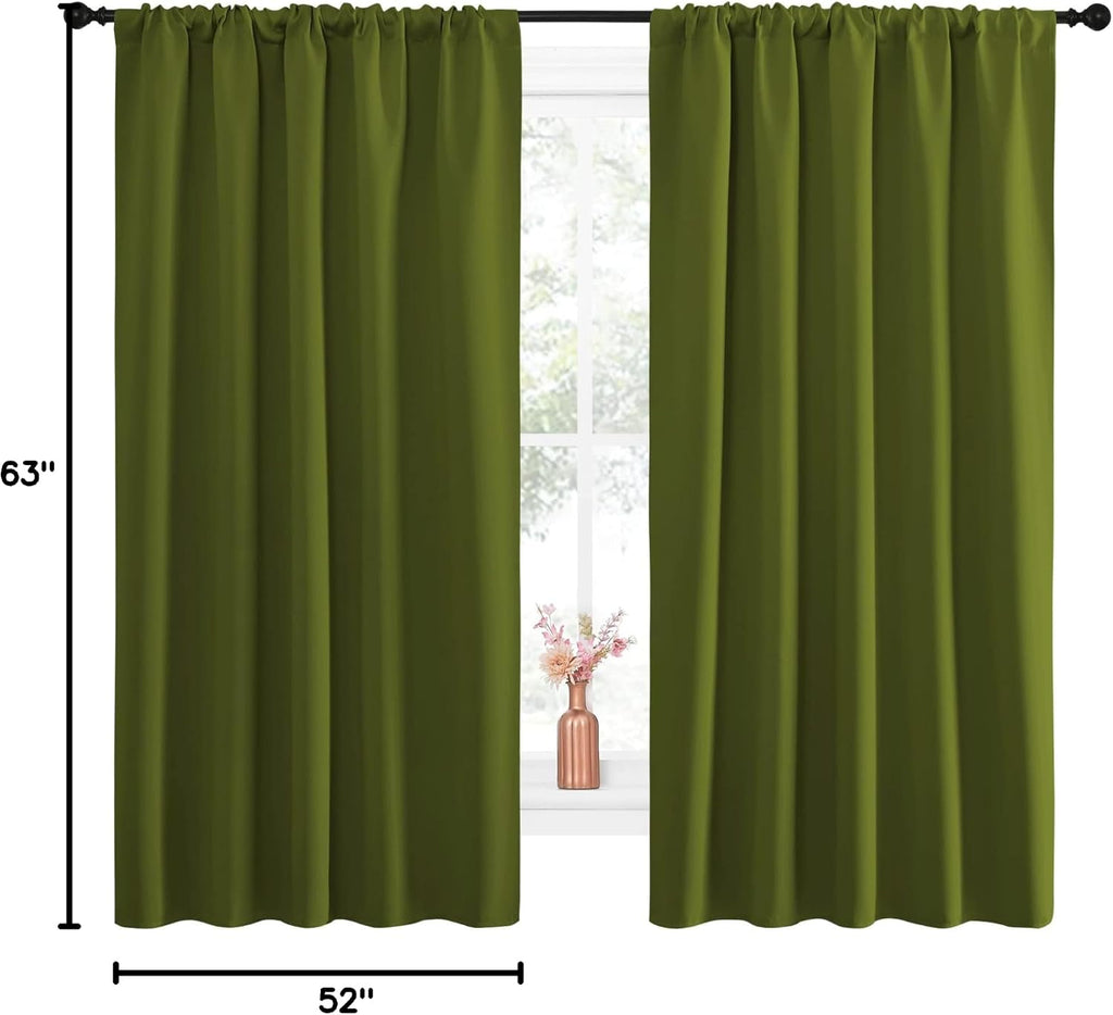 NICETOWN Blackout Draperies and Curtains, Thermal Insulated Window Decoration Blackout Drapes for Kid's Room (Olive Green, 1 Pair, 52 x…