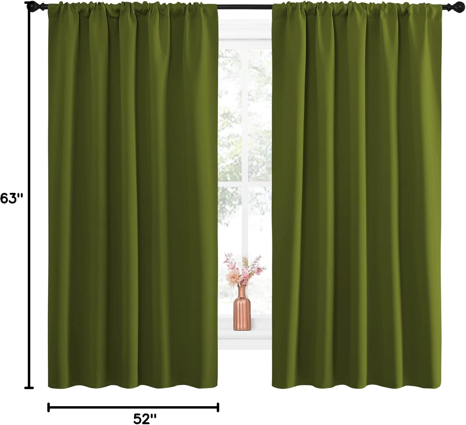 NICETOWN Blackout Draperies and Curtains, Thermal Insulated Window Decoration Blackout Drapes for Kid's Room (Olive Green, 1 Pair, 52 x…