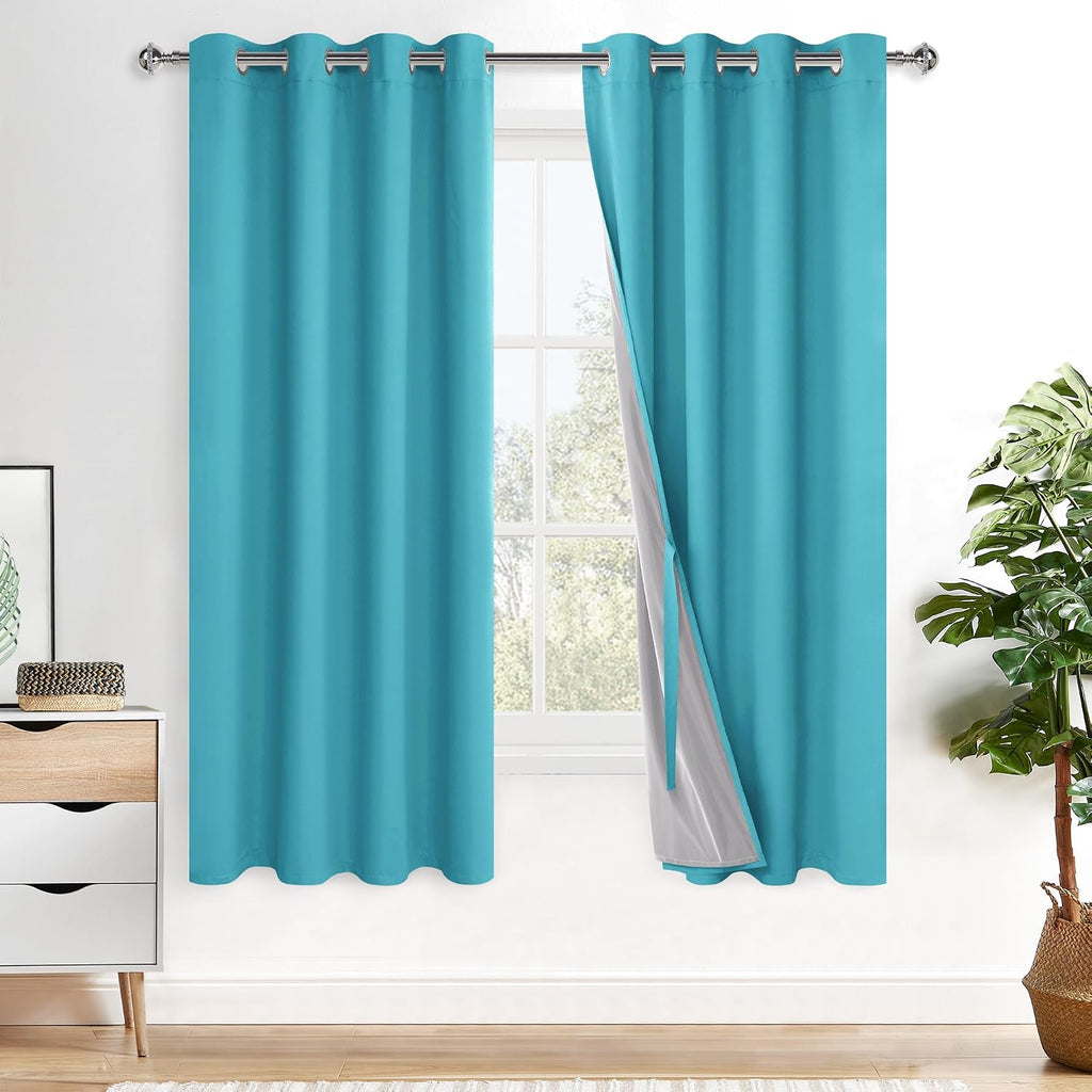 Xwzo Full Shading Blackout Curtains 72 Inches Length - Heat and Light Blocking Ring Top Window Drapes with Black Liner Backing for Bedroom…
