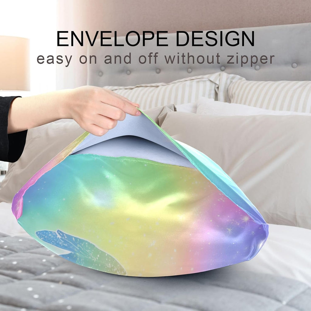 Blueangle Rainbow Unicorn Satin Pillowcase for Hair and Skin Silk Pillowcase, Standard Size(20x26 inches) - Satin Pillow Covers with…