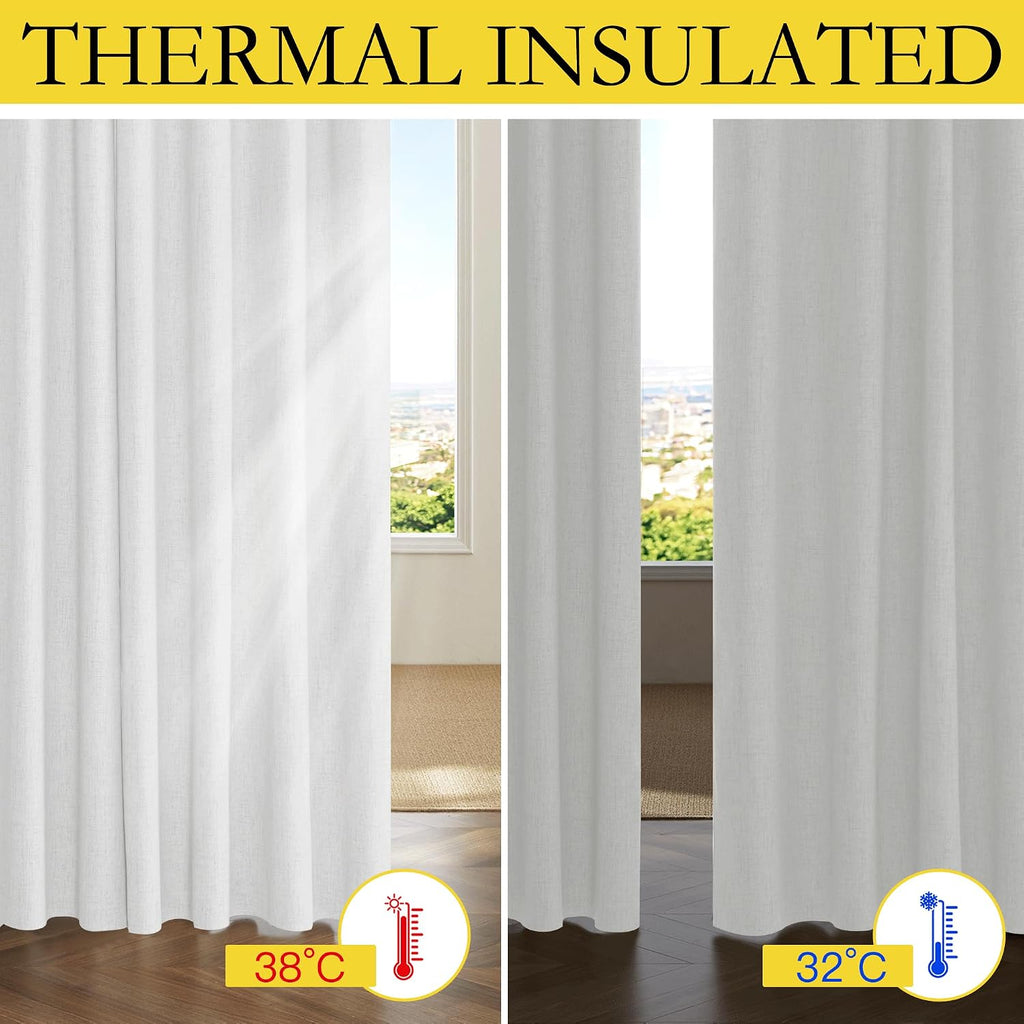 NICETOWN 100% Absolutely Blackout Linen Curtains with Thermal Insulated Liner, Greyish White, 62" Wide, 84" Length Energy Saving Curtains…