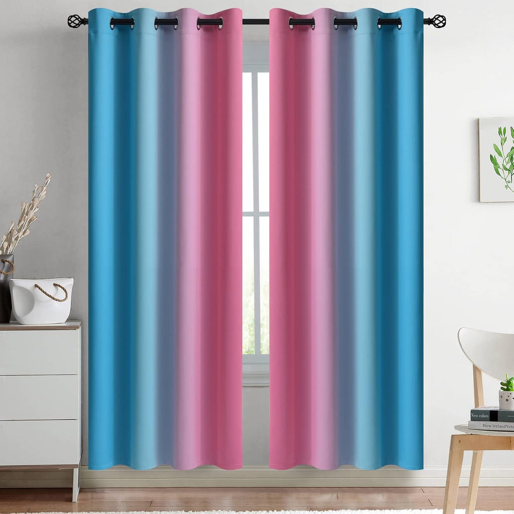 Yakamok Ombre Pink and Blue Curtains for Bedroom, Gradient Room Darkening Curtains, Grommet Thermal Insulated Light Blocking Window Drapes/…