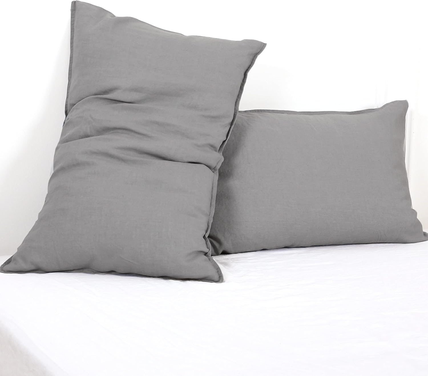 Simple&Opulence 100% Linen Pillowcases Basic Style Solid Color Set of 2, King Size Stone Washed Flax Pillow Cover Envelope Closure…