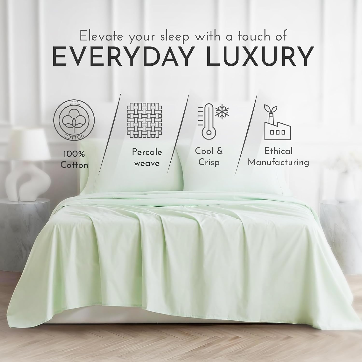 Linen Closet 3 Pcs 100% Cotton Twin Sheets Set, Sage Green, 400 Thread Count, Percale Weave, Deep Pocket Fitted Sheet, Fits Up To 18"…