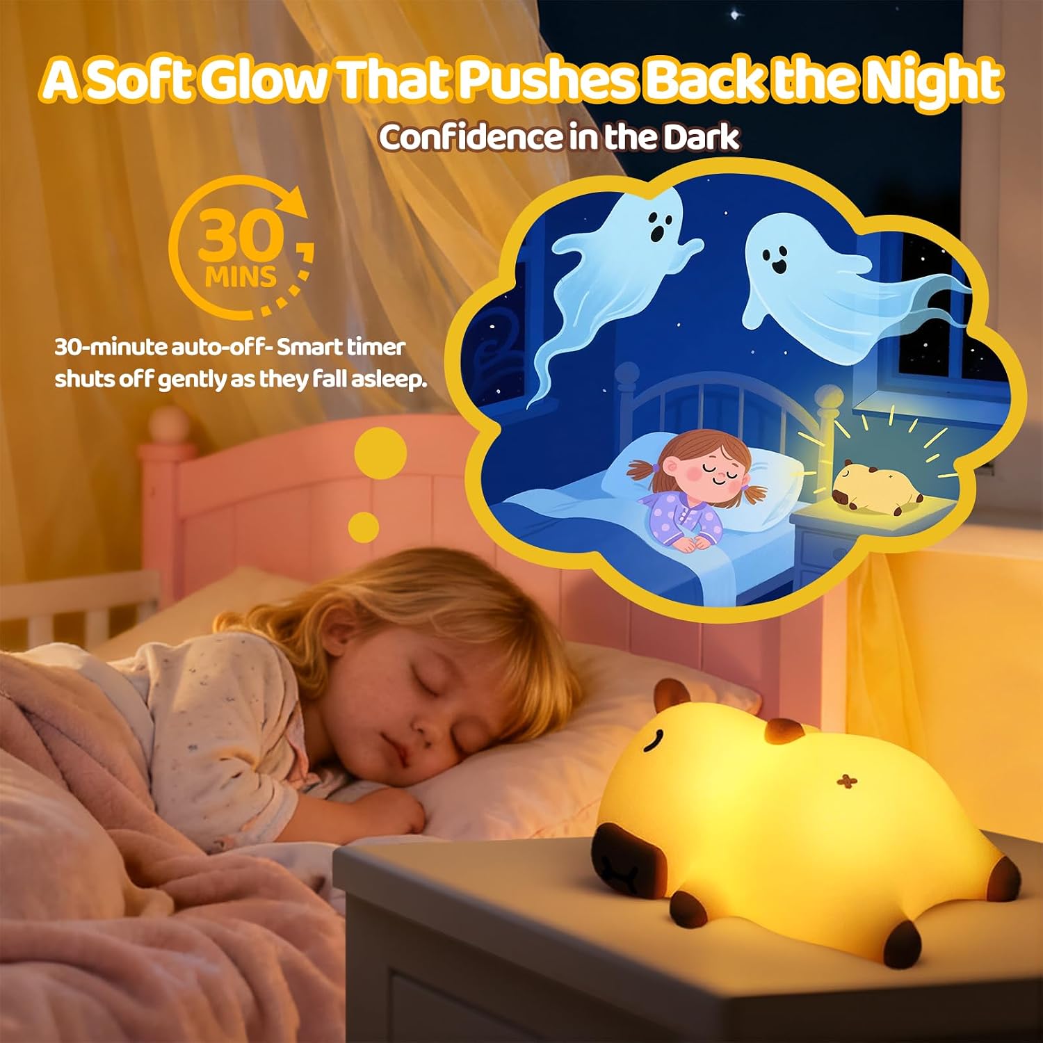 Mewaii Snoring Sound Capybara Night Light for Kids -Silicone Breathing Capybara Gifts Lamp with 3-Level Dimming, Cute Light Rechargeable…