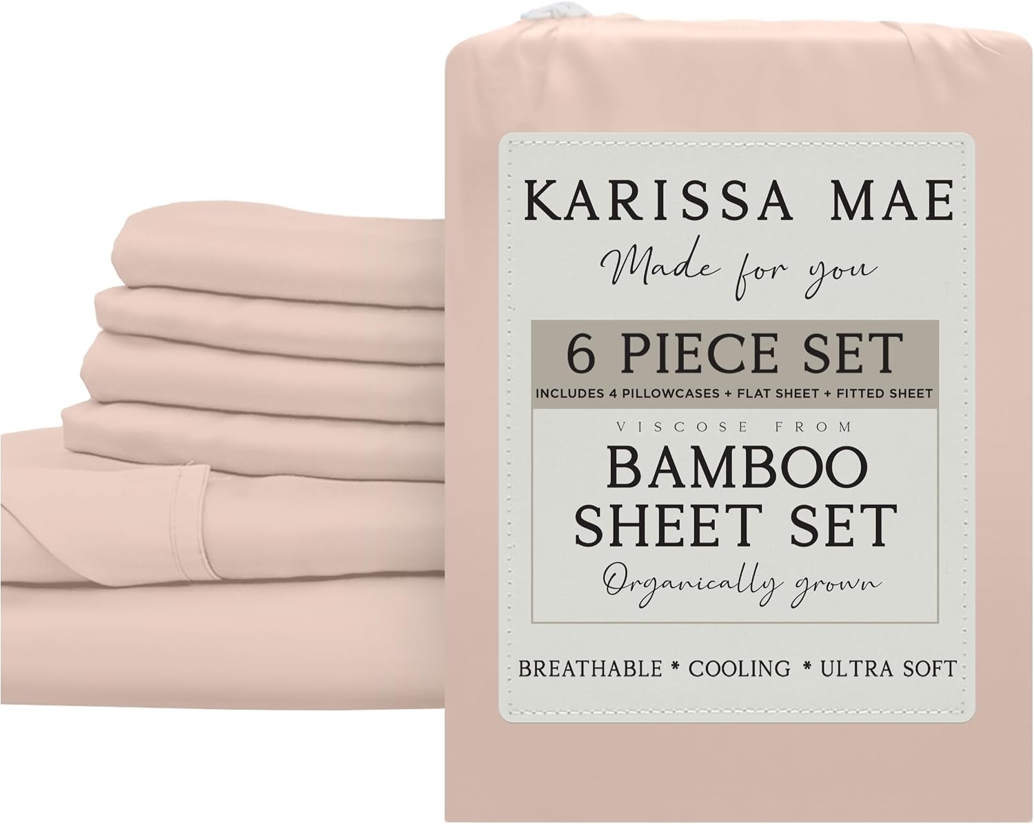 KARISSA MAE 6 Piece Pure Viscose from Bamboo King Size Sheet Set | 100% FSC Certified | Luxuriously Soft | Cooling | 18" Deep Pocket…