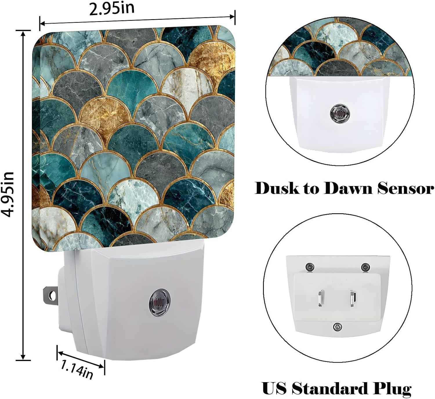 Marble Night Light, Mermaid Fish Scales Plug Into Wall Decor for Stairway, Hallway, Kitchen, Dusk to Dawn Sensor Nightlights for…