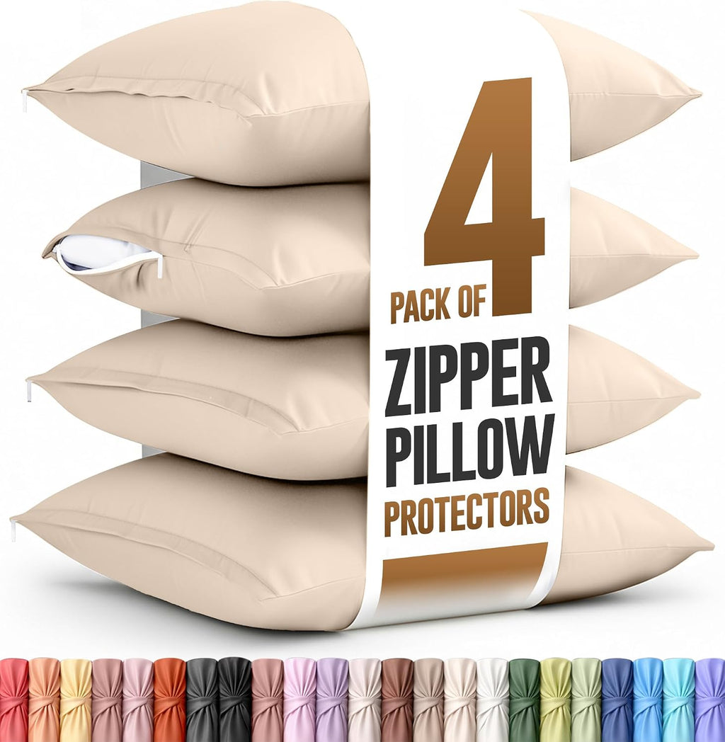 Utopiabedding Utopia Bedding 4 Pack Pillow Protectors with Zipper Queen Size, Soft Brushed Microfiber Fabric Pillow Cases, Shrinkage and Fa…