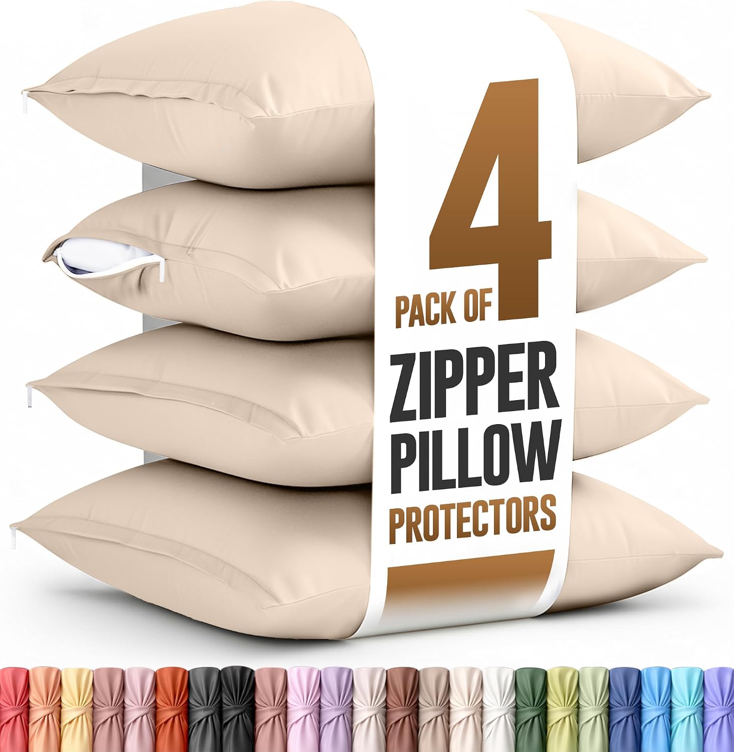 Utopiabedding Utopia Bedding 4 Pack Pillow Protectors with Zipper Queen Size, Soft Brushed Microfiber Fabric Pillow Cases, Shrinkage and Fa…