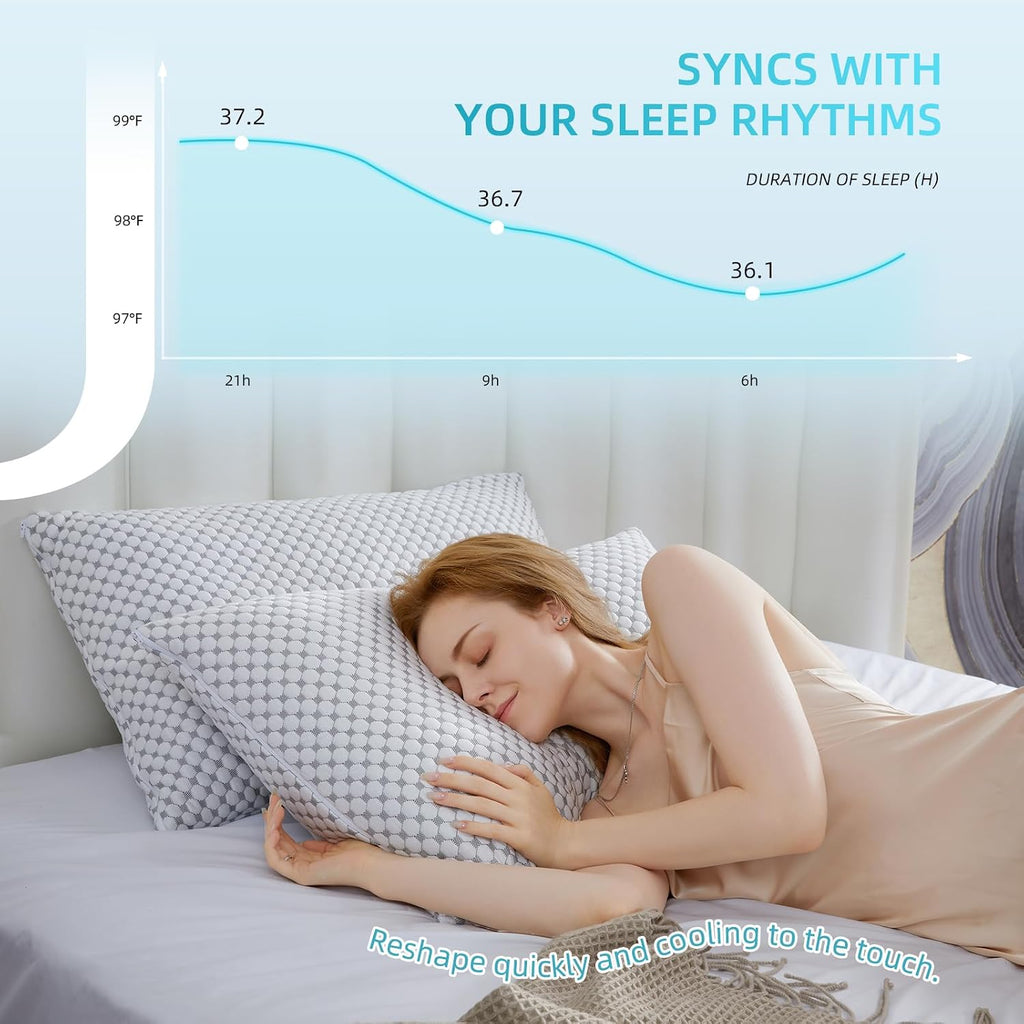 Saphreas Cooling Bed Pillows Standard for Sleeping, Luxury Hotel Shredded Memory Foam Pillows for Side Back Stomach Sleepers, Cool Firm Pil…