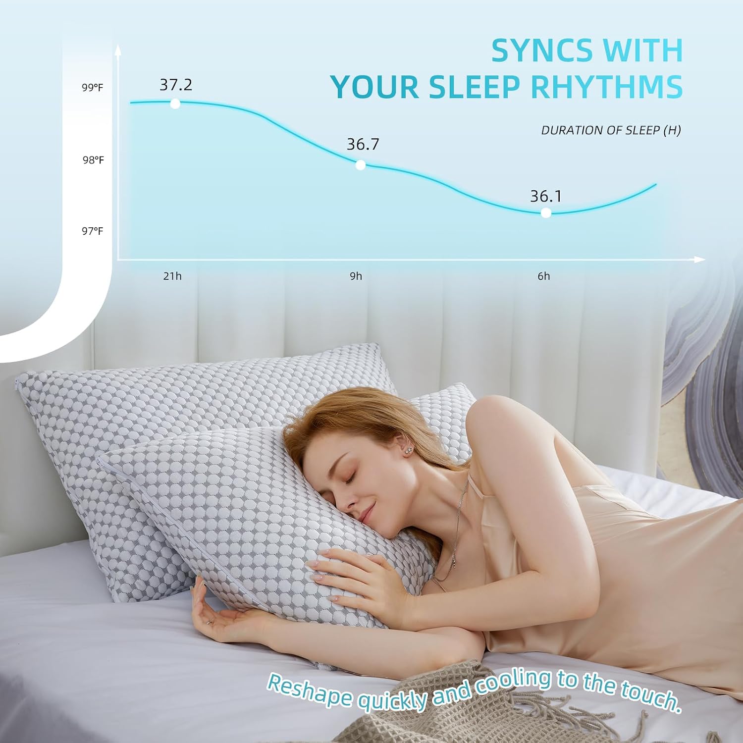 Saphreas Cooling Bed Pillows Queen for Sleeping, Luxury Hotel Shredded Memory Foam Pillows for Side Back Stomach Sleepers, Cool Firm Pillow…