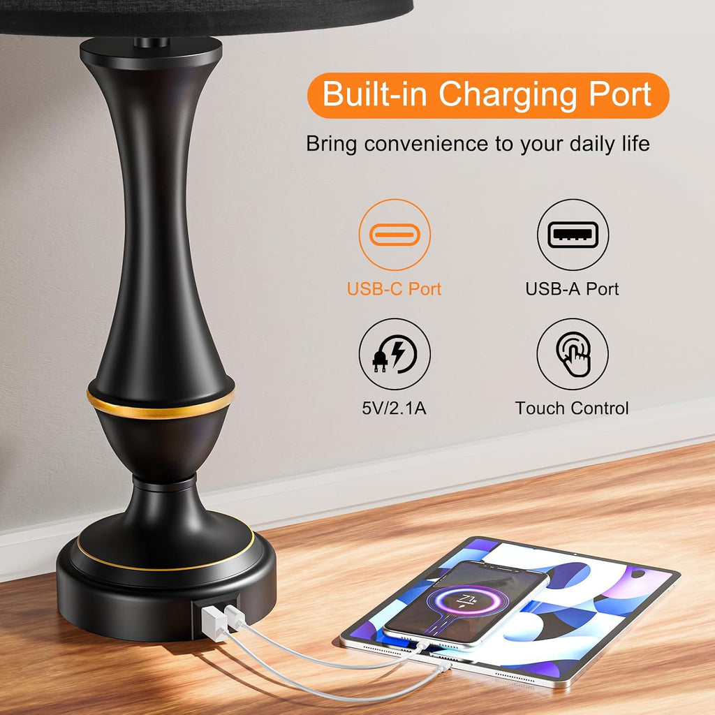 Seealle Upgraded Touch Lamps for Night Stands Set of 2 - Bedside Lamps with USB C+A, 3 Way Dimmable for Bedroom Living Room End Tables…