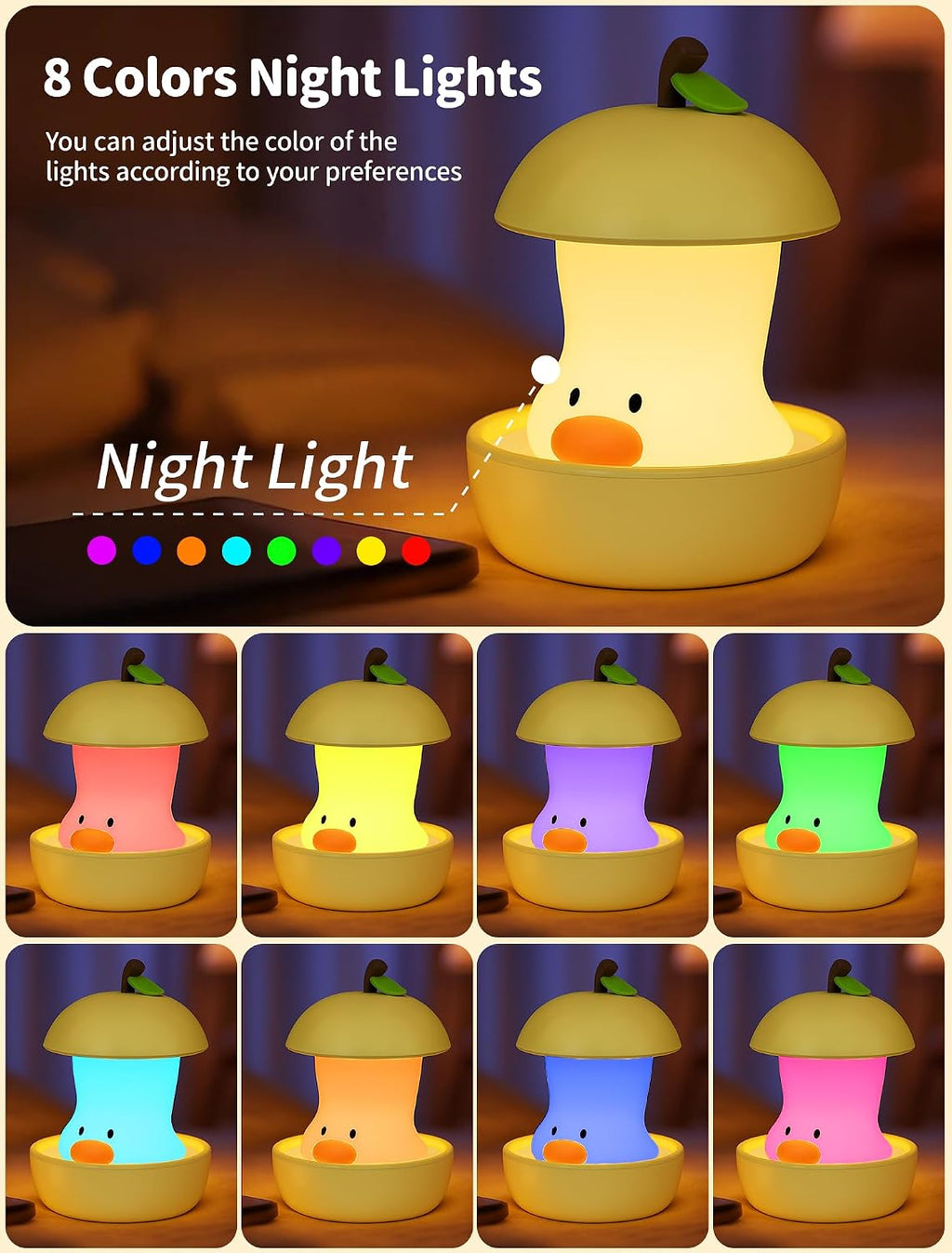 Night Light for Kids, Rechargeable Bedside Touch Lamp, Portable Dimmable Nightlight, Cute Nursery Night Lights, Funny Gifts for Baby…