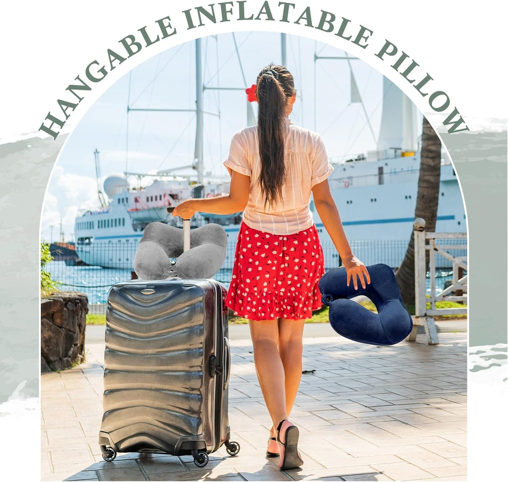 Sintuff 4 Sets Inflatable Travel Pillows for Airplanes with Compact Bag and Blindfold Velvet Inflatable Neck Pillow for Traveling Head…