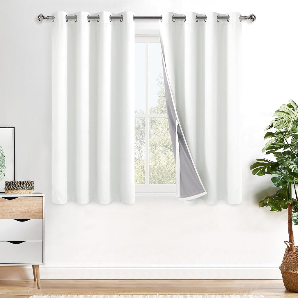 Xwzo 100% Blackout Curtains 45 Inches Long with Tiebacks- Heat and Full Light Blocking, Thermal Insulated Window Panels with Grommets for B…